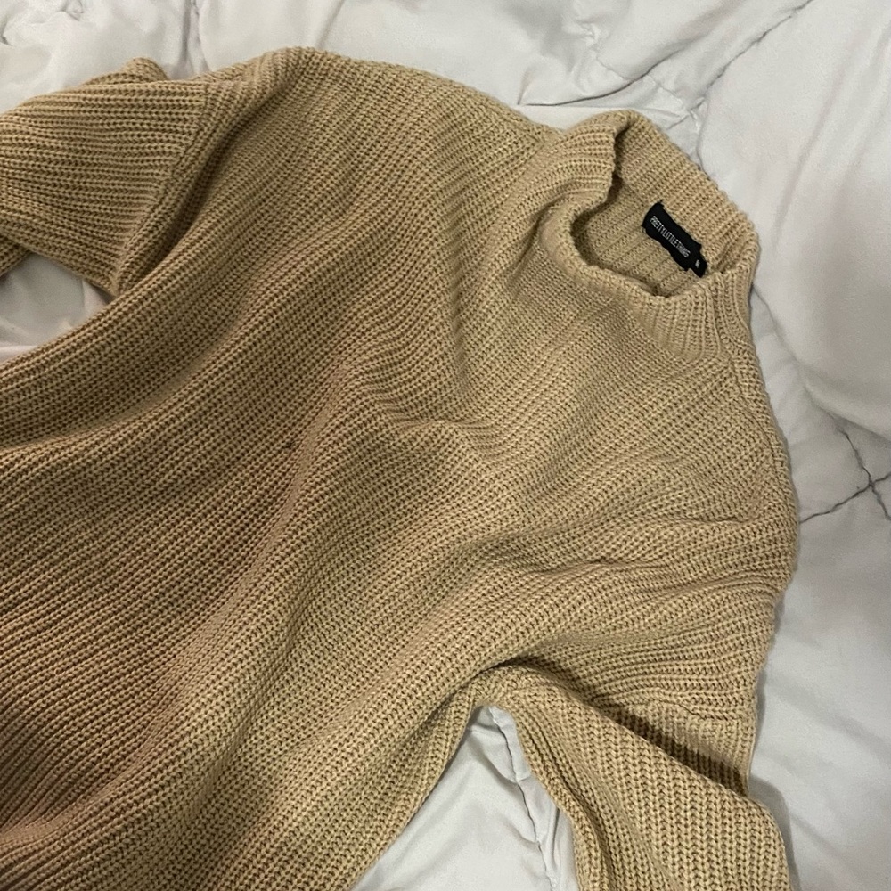 Mock neck thick khaki knit sweater